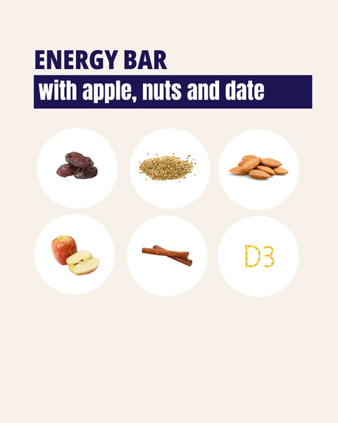 Backup bar with apple, nuts and vitamin D3