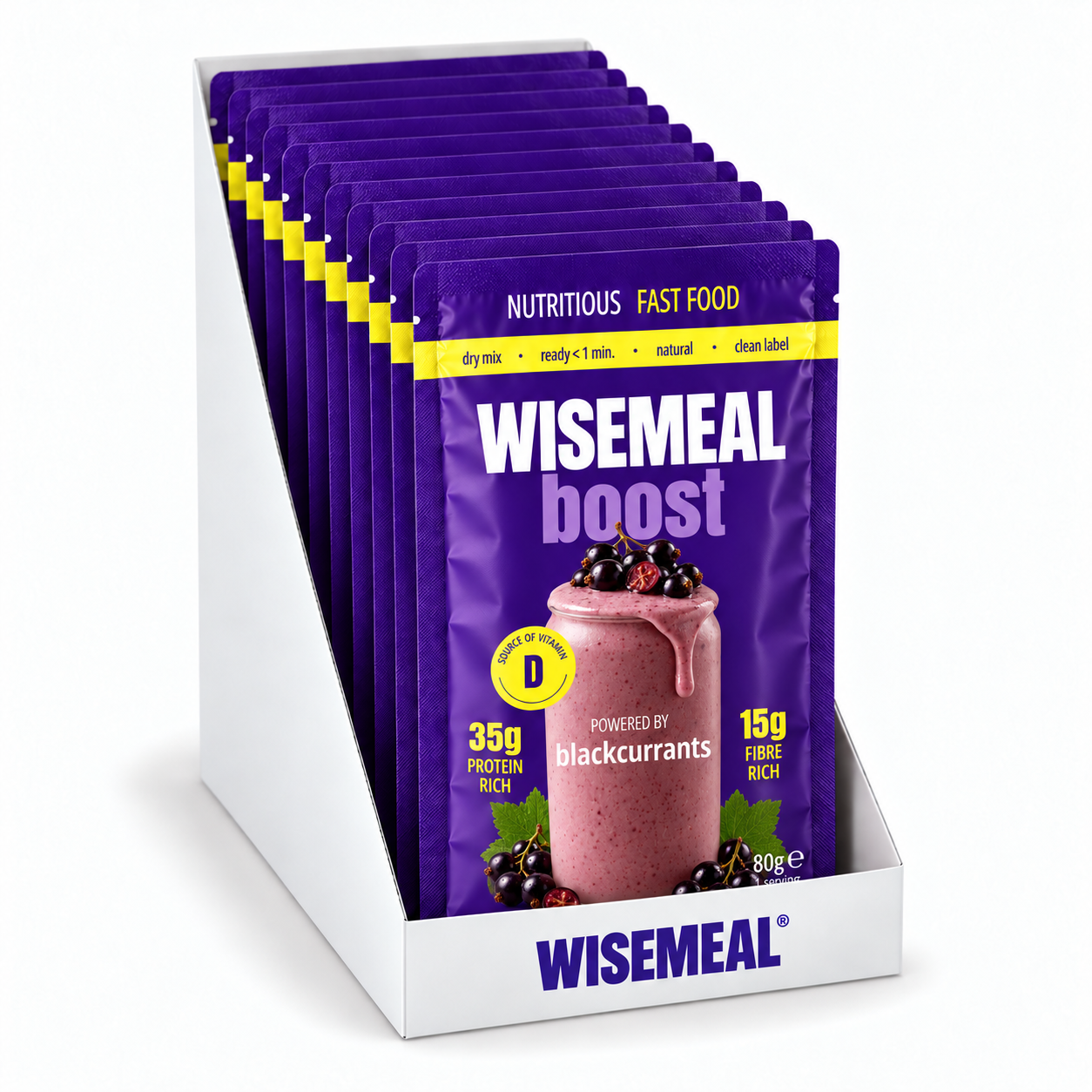 WISEMEAL BOOST purple display carton