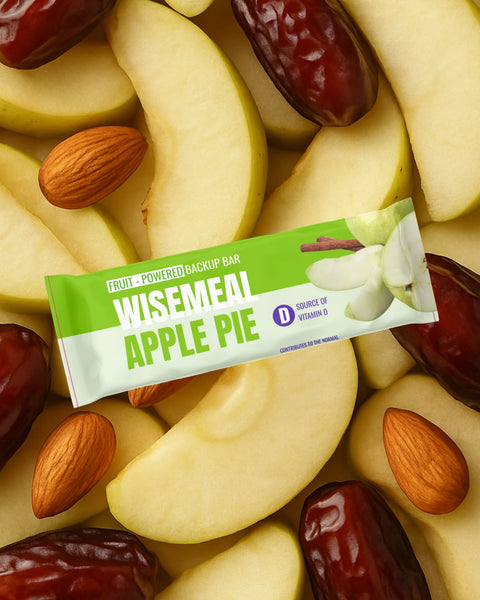 Backup bar with apple, nuts and vitamin D3